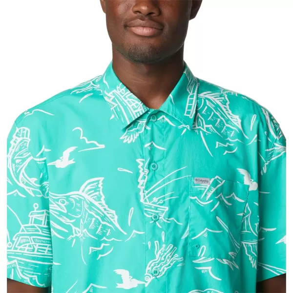 Columbia Mens Trollers Best Short Sleeve ShirtElectric Turquoise Mighty Marlins Print