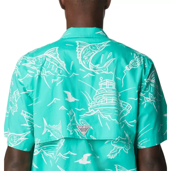 Columbia Mens Trollers Best Short Sleeve ShirtElectric Turquoise Mighty Marlins Print