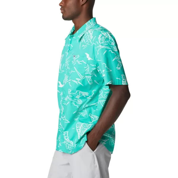 Columbia Mens Trollers Best Short Sleeve ShirtElectric Turquoise Mighty Marlins Print