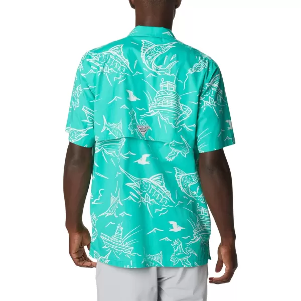 Columbia Mens Trollers Best Short Sleeve ShirtElectric Turquoise Mighty Marlins Print