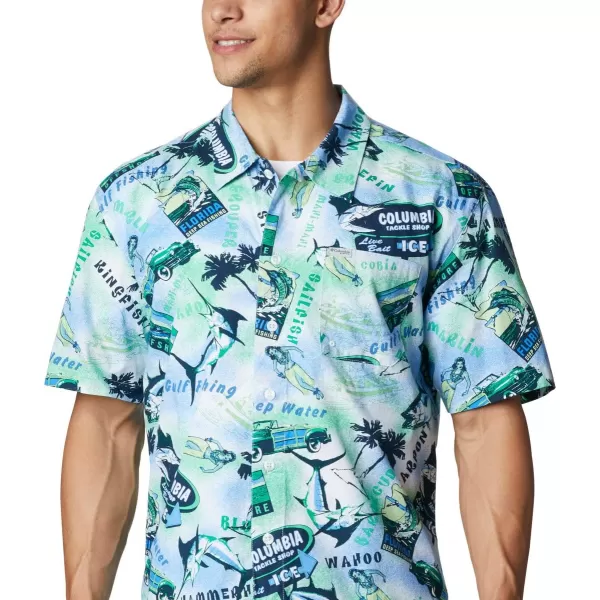 Columbia Mens Trollers Best Short Sleeve ShirtEmerald Green Offshore Archive Print