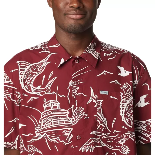 Columbia Mens Trollers Best Short Sleeve ShirtRed Jasper Mighty Marlins Print