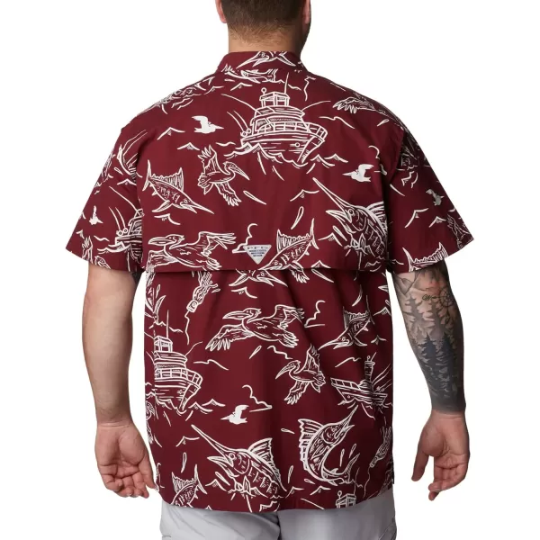 Columbia Mens Trollers Best Short Sleeve ShirtRed Jasper Mighty Marlins Print