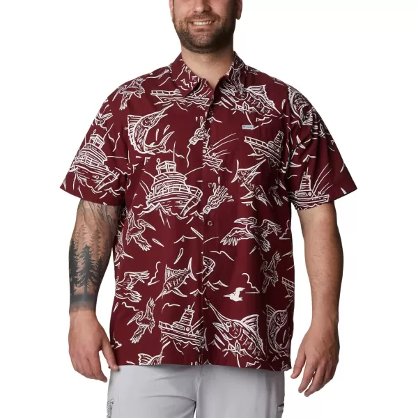 Columbia Mens Trollers Best Short Sleeve ShirtRed Jasper Mighty Marlins Print