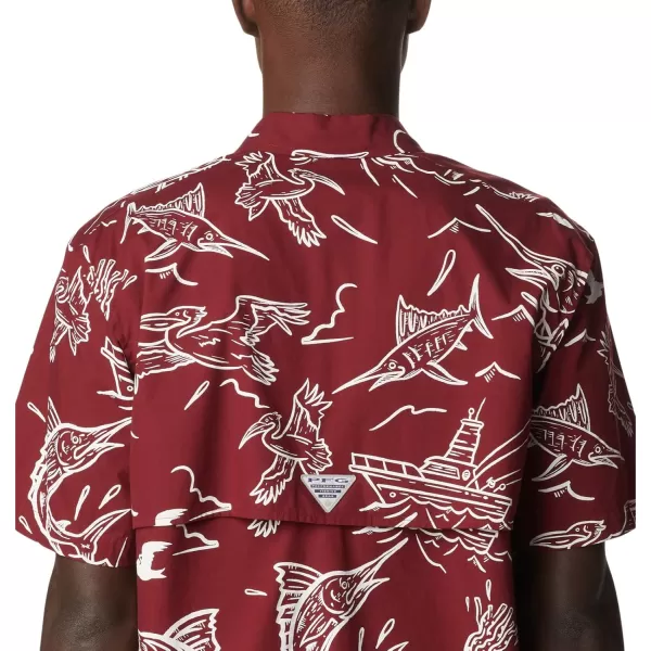 Columbia Mens Trollers Best Short Sleeve ShirtRed Jasper Mighty Marlins Print