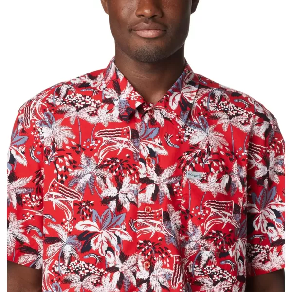 Columbia Mens Trollers Best Short Sleeve ShirtRed Spark Fireworks Fish Print