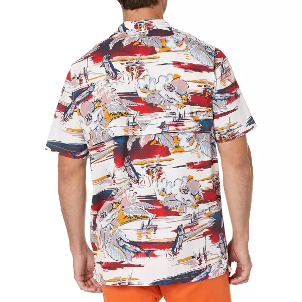 Columbia Mens Trollers Best Short Sleeve ShirtRed Spark Marina Vacation Print