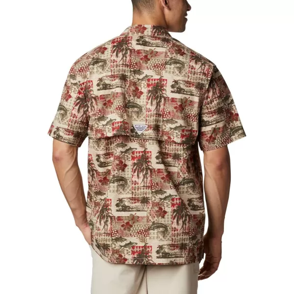 Columbia Mens Trollers Best Short Sleeve ShirtRed Spark Polynesian Print