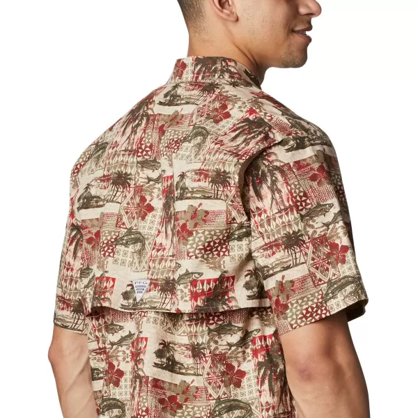 Columbia Mens Trollers Best Short Sleeve ShirtRed Spark Polynesian Print