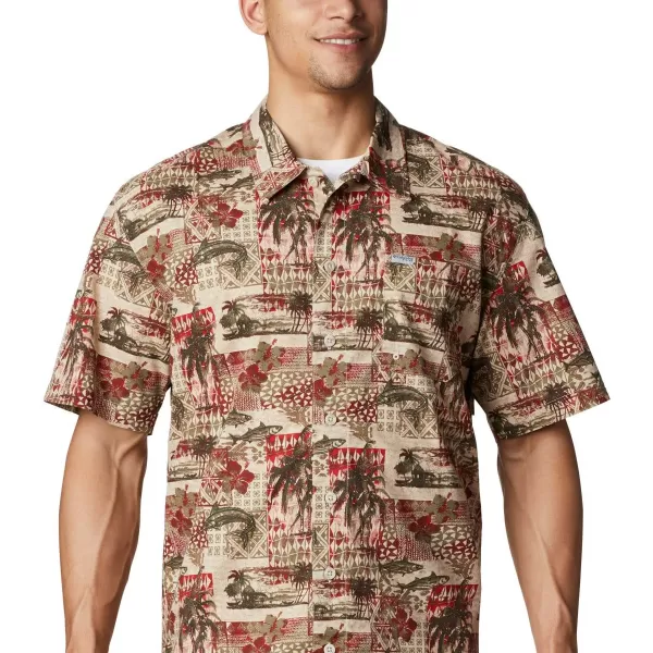 Columbia Mens Trollers Best Short Sleeve ShirtRed Spark Polynesian Print