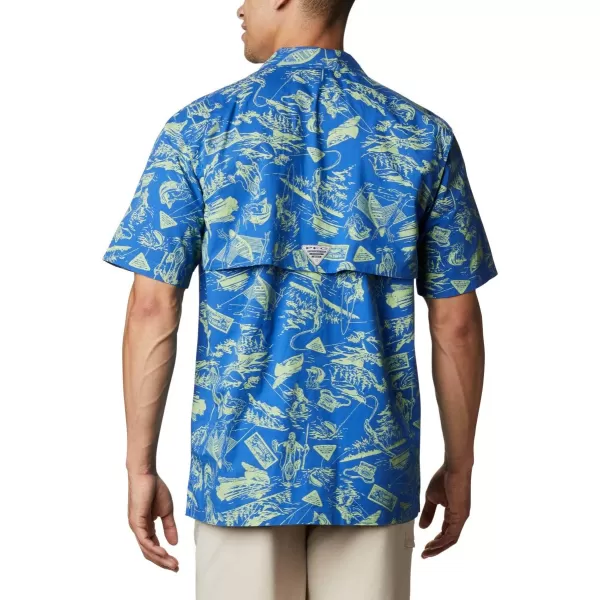 Columbia Mens Trollers Best Short Sleeve ShirtVivid Blue Freshwater Roots Print