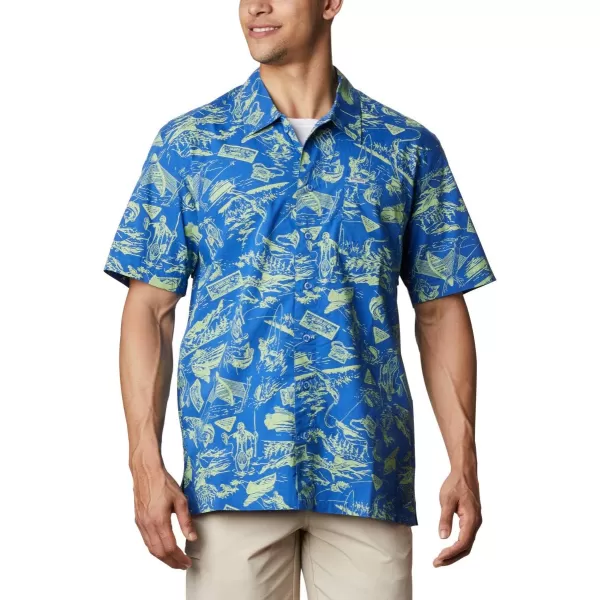 Columbia Mens Trollers Best Short Sleeve ShirtVivid Blue Freshwater Roots Print