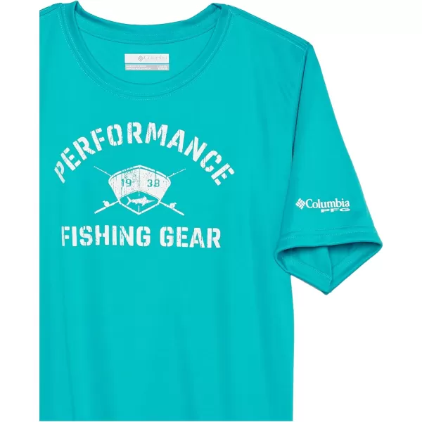 Columbia Boys Terminal Tackle PFG First on Water Short SleeveOcean TealHull Mark Marlin Graphic