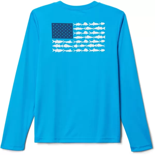 Columbia Boys Terminal Tackle PFG Fish Flag Long SleeveCompass BlueWhite