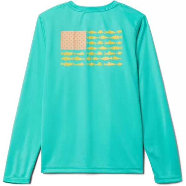 Columbia Boys Terminal Tackle PFG Fish Flag Long SleeveElectric TurquoiseSun Glow