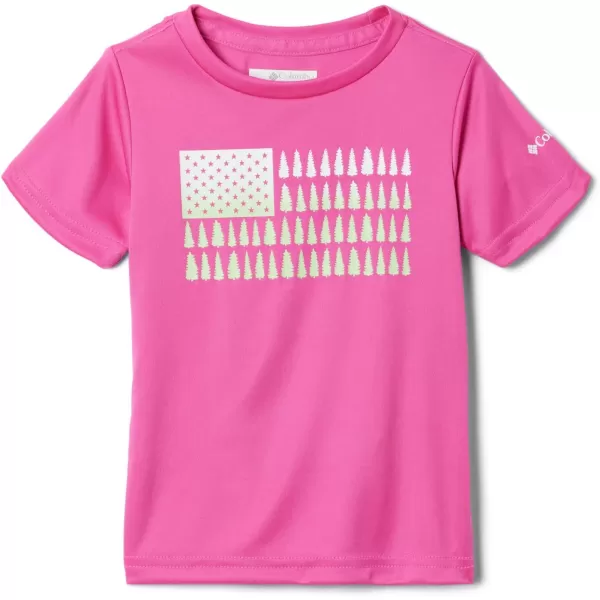 Columbia Girls Mirror Creek Short Sleeve Graphic ShirtPink IcePatriotic Pines Graphic