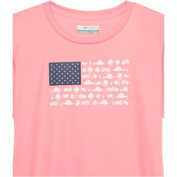 Columbia Girls Tidal Tee PFG Fish and Friends Flag Short SleevePink PopFish Friends Flag Graphic