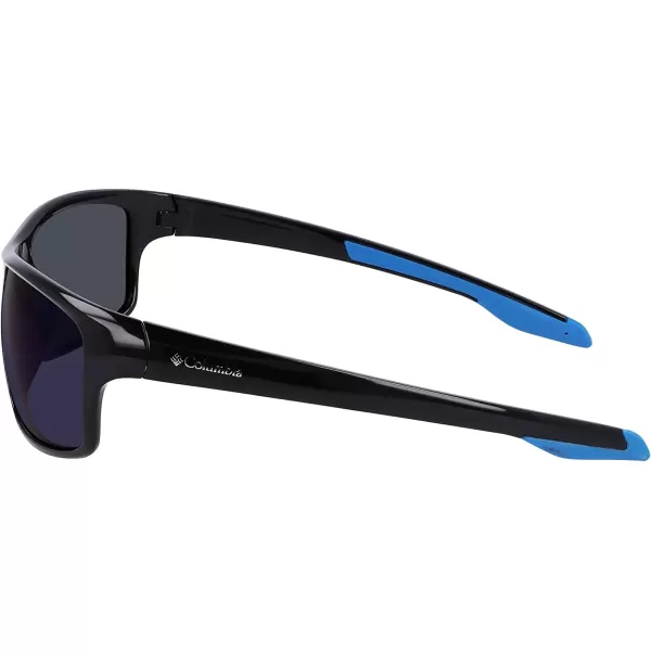 Columbia Mens Burr Rectangular SunglassesShiny Black amp BlueBlue Mirror