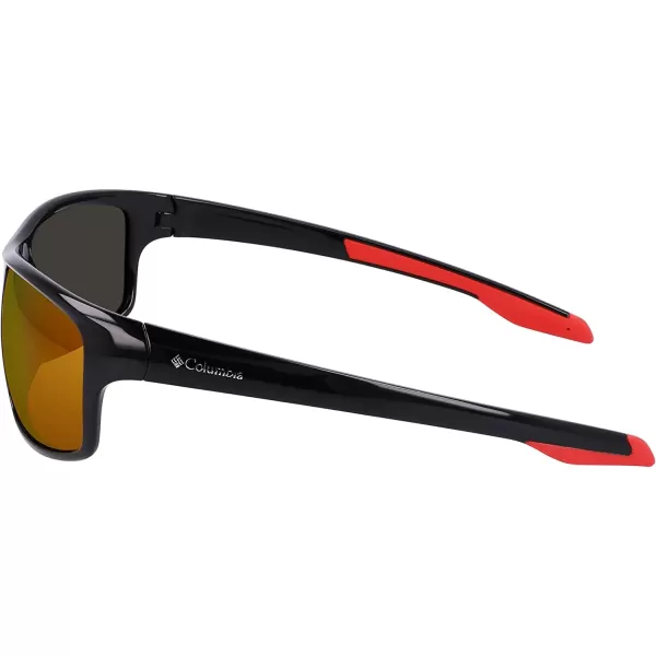 Columbia Mens Burr Rectangular SunglassesShiny Black amp RedOrange Revo