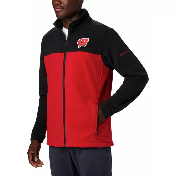 Columbia Mens CLG Flanker Iii Fleece JacketWisconsin Badgers Wis  Black Intense Red