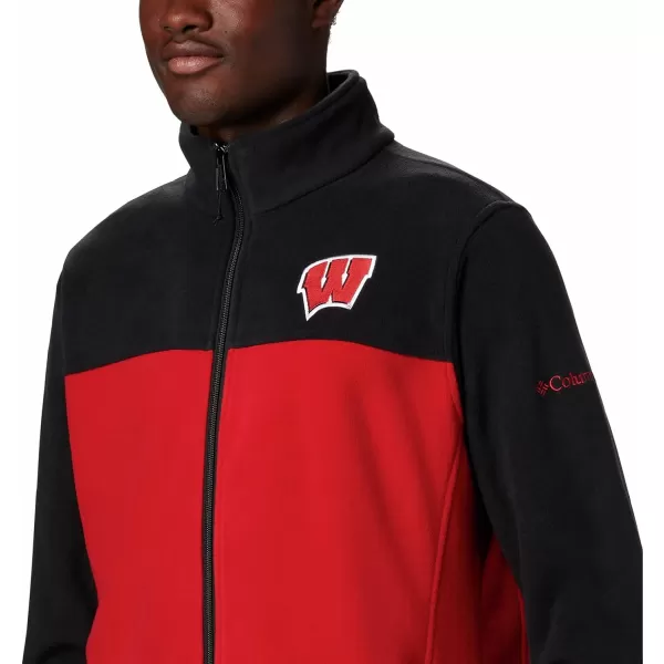 Columbia Mens CLG Flanker Iii Fleece JacketWisconsin Badgers Wis  Black Intense Red