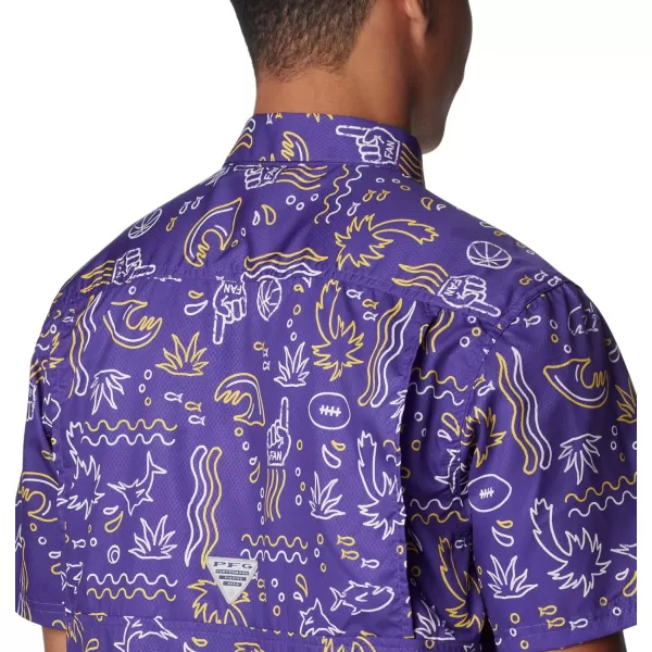 Columbia Mens Collegiate Super Slack Tide ShirtLSU Tigers Lsu  Vivid Purple Fish Fan Print