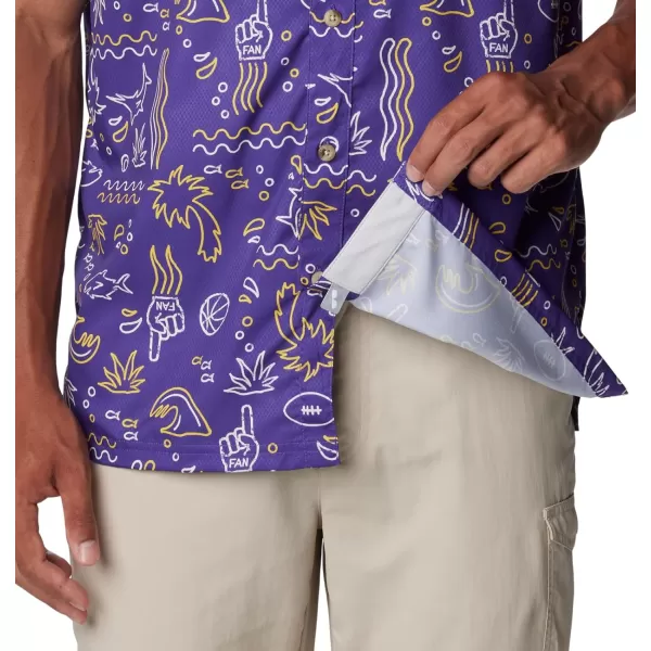 Columbia Mens Collegiate Super Slack Tide ShirtLSU Tigers Lsu  Vivid Purple Fish Fan Print