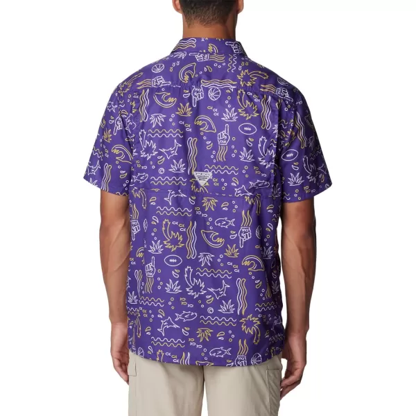 Columbia Mens Collegiate Super Slack Tide ShirtLSU Tigers Lsu  Vivid Purple Fish Fan Print