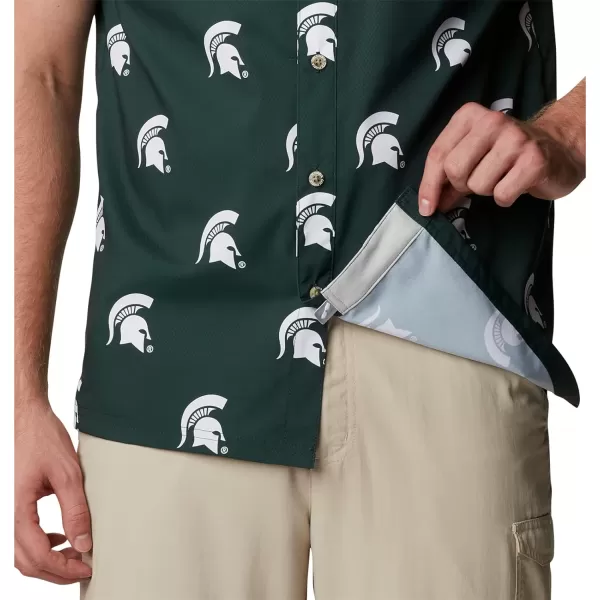 Columbia Mens Collegiate Super Slack Tide ShirtMichigan State Spartans Ms  Spruce Logo Print