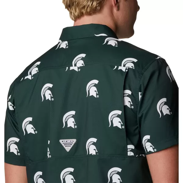 Columbia Mens Collegiate Super Slack Tide ShirtMichigan State Spartans Ms  Spruce Logo Print