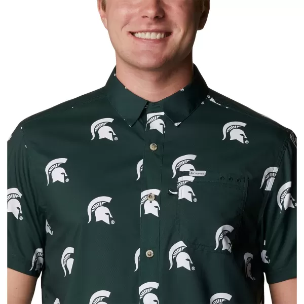 Columbia Mens Collegiate Super Slack Tide ShirtMichigan State Spartans Ms  Spruce Logo Print