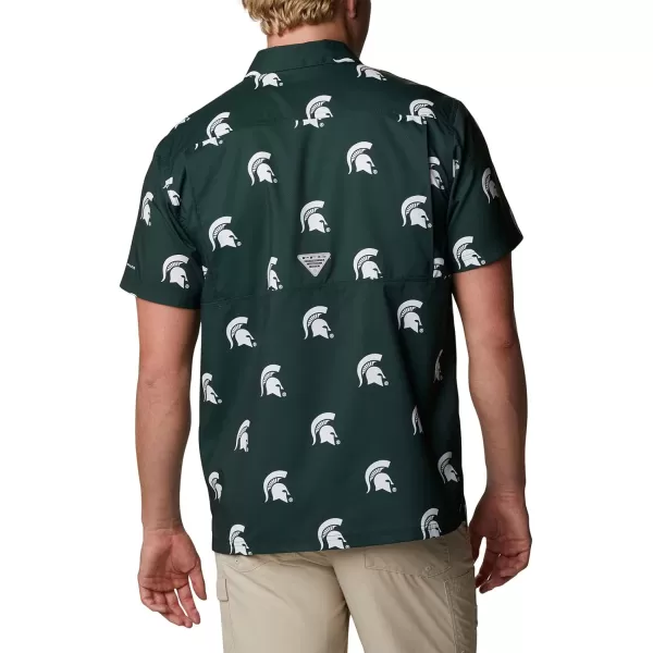 Columbia Mens Collegiate Super Slack Tide ShirtMichigan State Spartans Ms  Spruce Logo Print