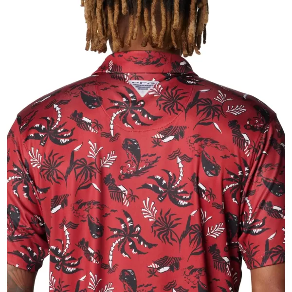 Columbia Mens Collegiate Super Terminal Tackle PoloArk  Red Velvet Dorado Isle Print