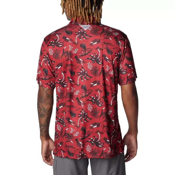 Columbia Mens Collegiate Super Terminal Tackle PoloArk  Red Velvet Dorado Isle Print