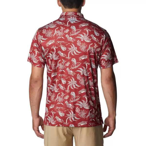 Columbia Mens Collegiate Super Terminal Tackle PoloOk  Red Velvet Dorado Isle Print