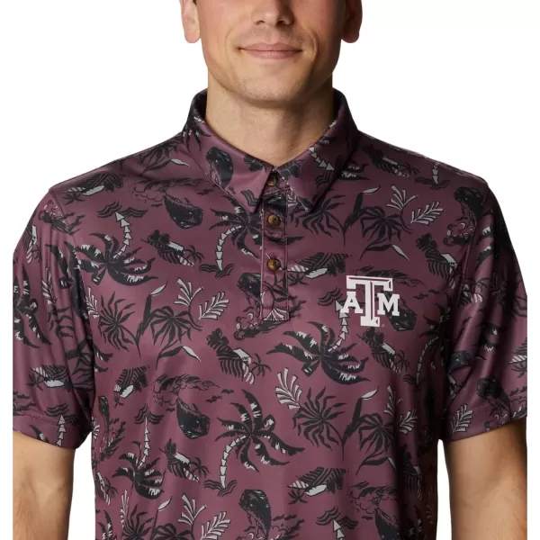 Columbia Mens Collegiate Super Terminal Tackle PoloTam  Deep Maroon Dorado Isle Print