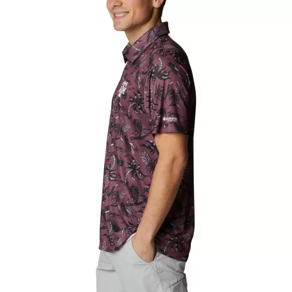 Columbia Mens Collegiate Super Terminal Tackle PoloTam  Deep Maroon Dorado Isle Print