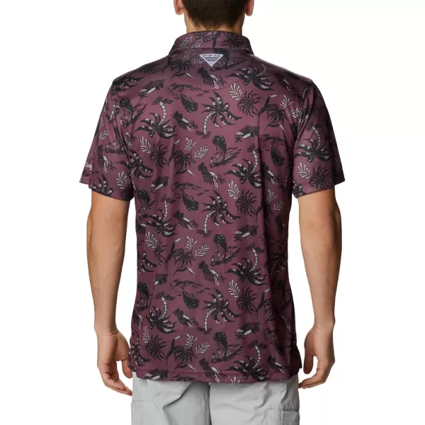 Columbia Mens Collegiate Super Terminal Tackle PoloTam  Deep Maroon Dorado Isle Print