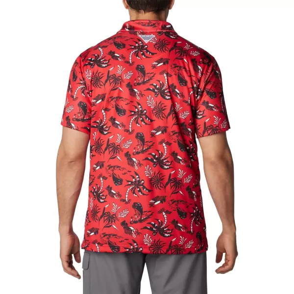 Columbia Mens Collegiate Super Terminal Tackle PoloUga  Bright Red Dorado Isle Print