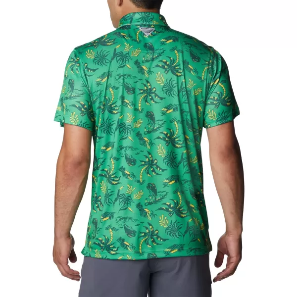 Columbia Mens Collegiate Super Terminal Tackle PoloUo  Fuse Green Dorado Isle Print