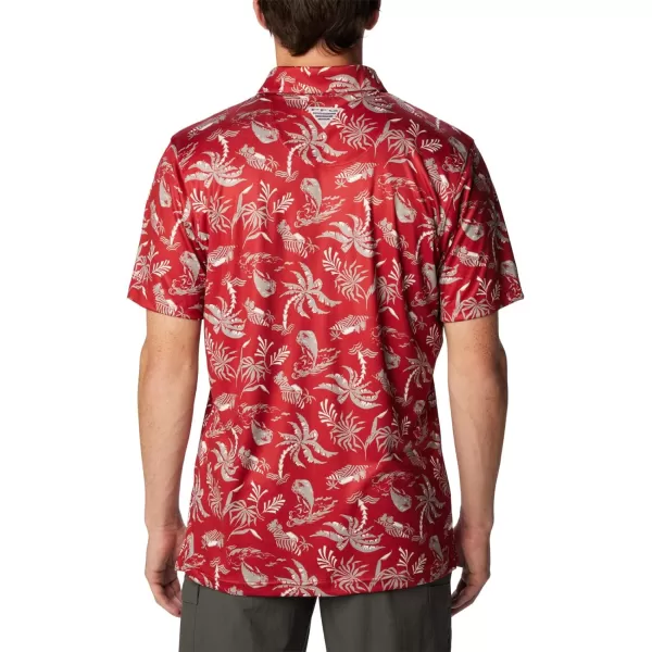 Columbia Mens Collegiate Super Terminal Tackle PoloWaz  Red Velvet Dorado Isle Print