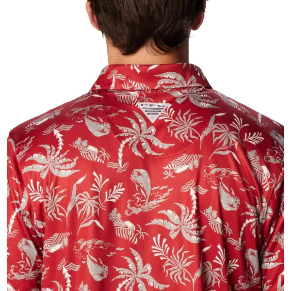 Columbia Mens Collegiate Super Terminal Tackle PoloWaz  Red Velvet Dorado Isle Print