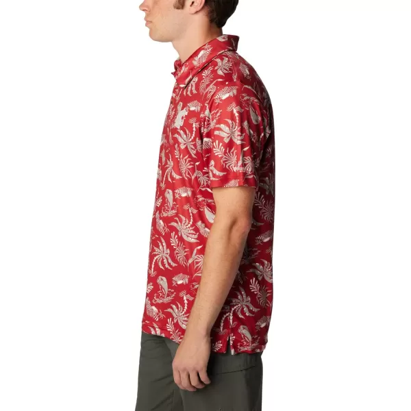 Columbia Mens Collegiate Super Terminal Tackle PoloWaz  Red Velvet Dorado Isle Print