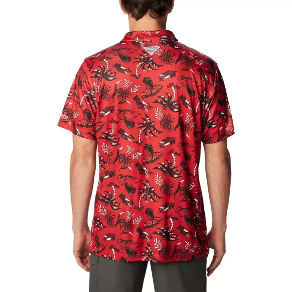 Columbia Mens Collegiate Super Terminal Tackle PoloWis  Intense Red Dorado Isle Print