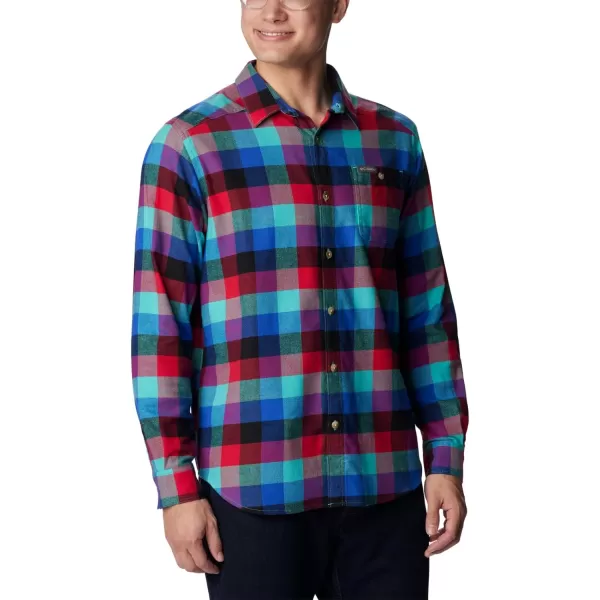 Columbia Mens Cornell Woods Flannel Long Sleeve ShirtBright Aqua Buffalo Check