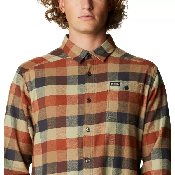 Columbia Mens Cornell Woods Flannel Long Sleeve ShirtDark Amber Multi Buffalo Check