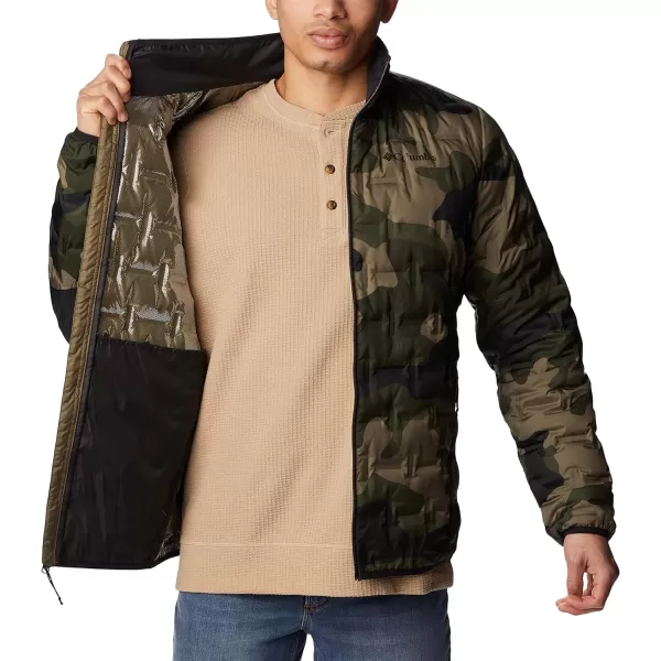 Columbia Mens Delta Ridge Down Hooded JacketStone Green Mod Camo Print