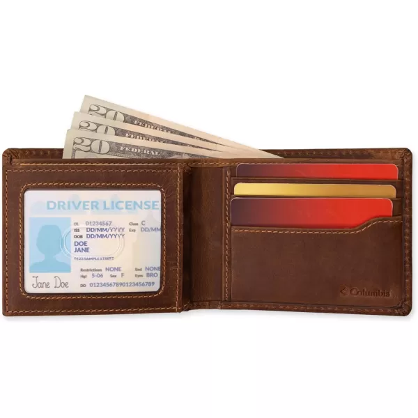 Columbia Mens Everyday Bifold WalletMultiple Card Slots Id WindowTan Burnished