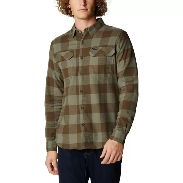 Columbia Mens Flare Gun Stretch FlannelStone Green Twill Buffalo Checklegacy