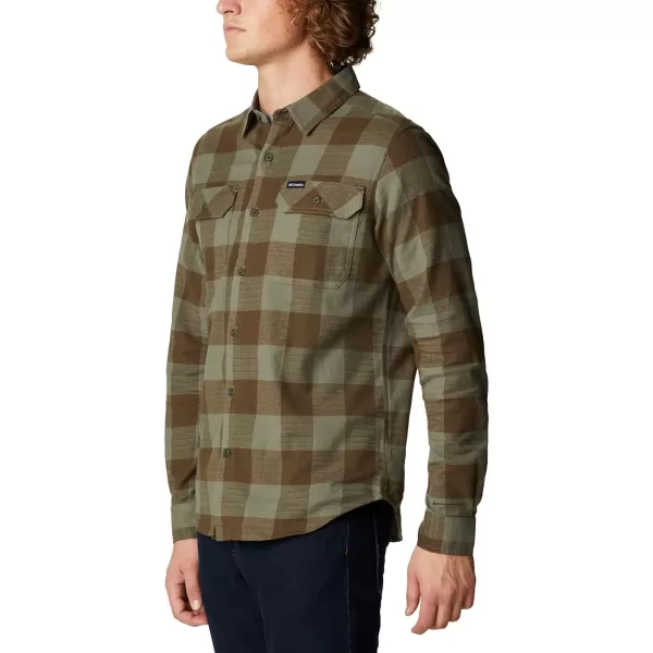 Columbia Mens Flare Gun Stretch FlannelStone Green Twill Buffalo Checklegacy